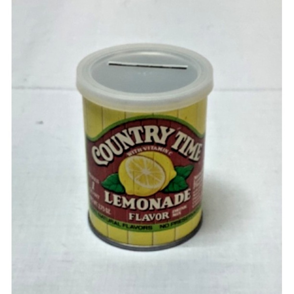 Vtg Country Time Lemonade Mini Can Piggy Bank Slotted Top Lid 2"x3" Trial Size
